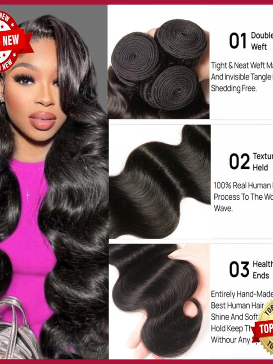 Body Wave Human Hair Weave 3 Bundles 100% Virgin Hair Extensions 14-18in
